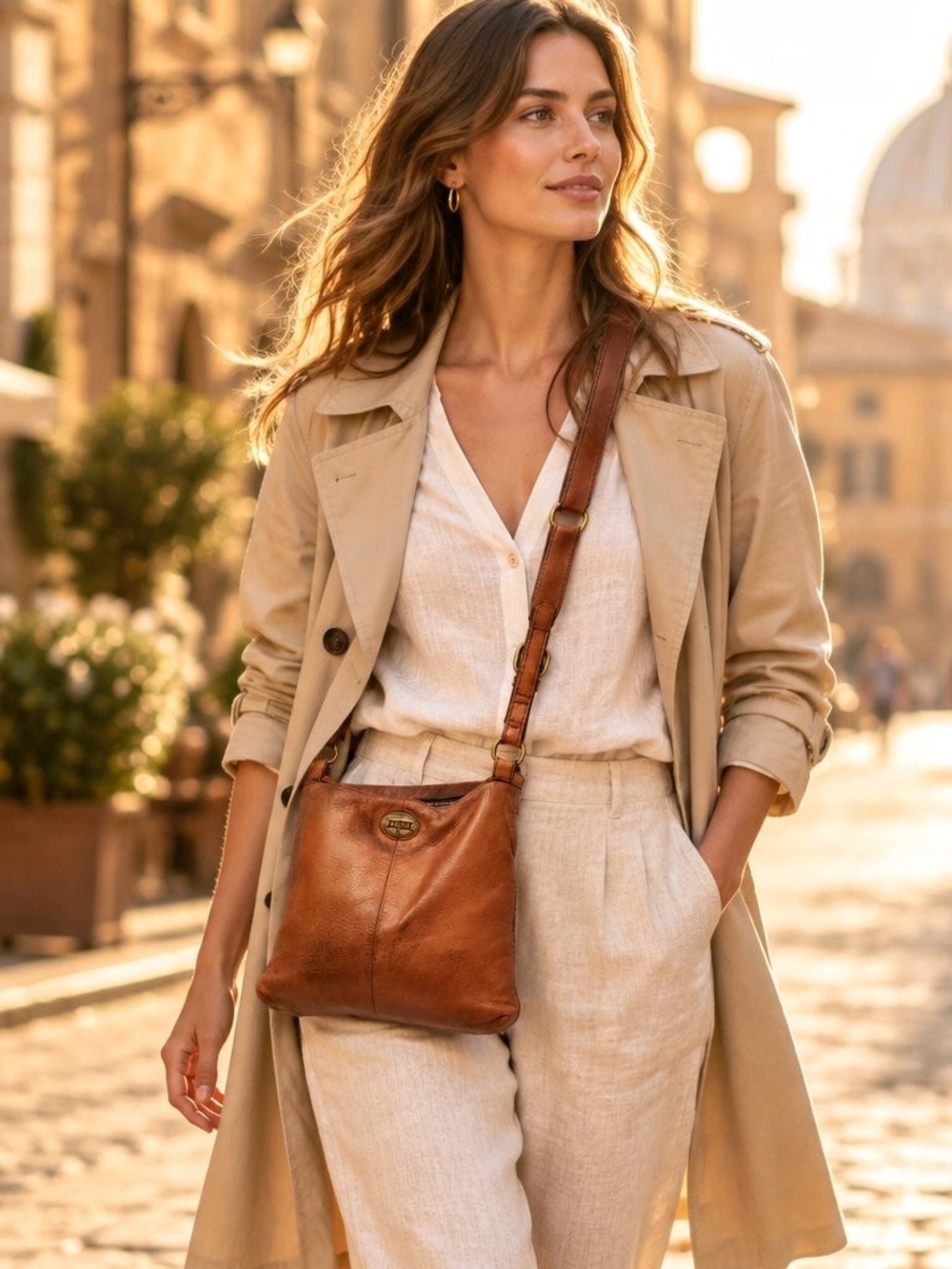Vintage Fossil Explorer Brown Leather Crossbody Bag